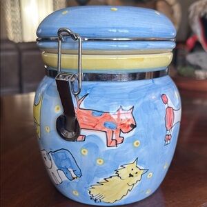 Hand-Painted Ceramic Jar with Animal Design